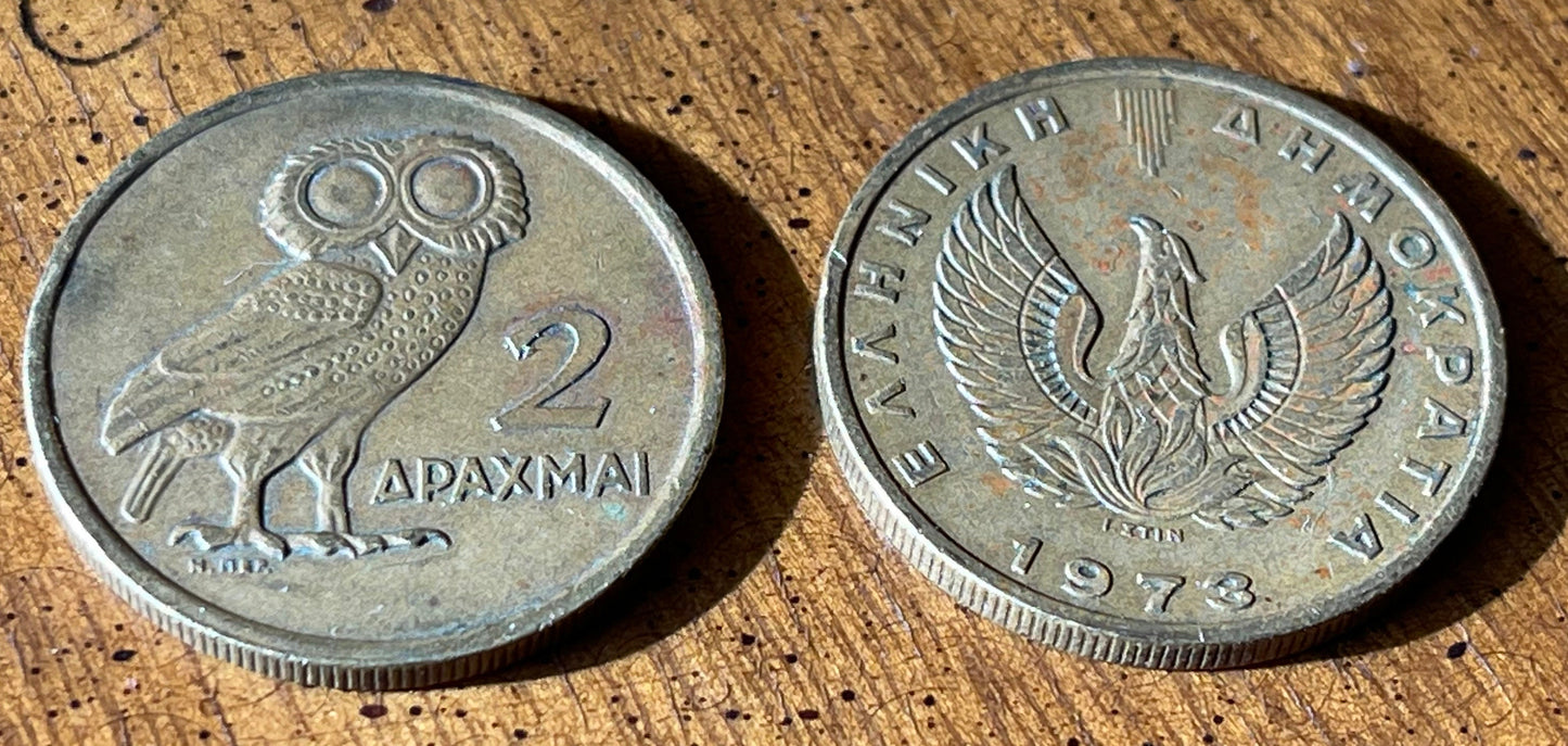 Owl of Athena & Phoenix Greek Authentic Coin Money 2 Drachmai for Jewelry and Craft Making