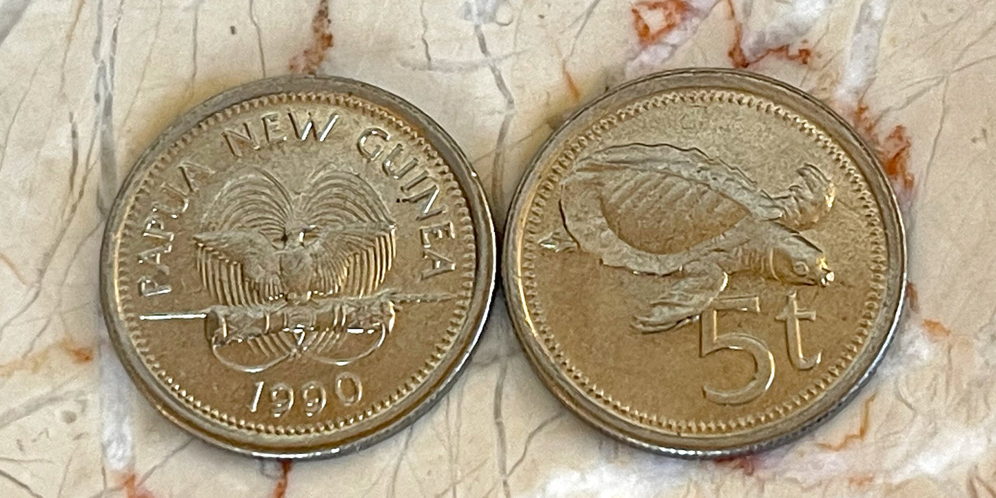 Pig-Nosed Turtle & Paradise Bird Papua New Guinea Authentic Coin Money Toea for Jewelry and Craft Making