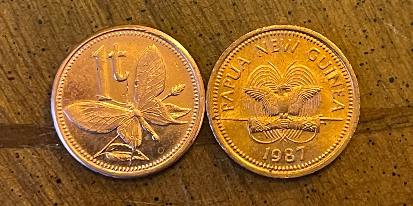 World's Biggest Butterfly - Birdwing - & Bird of Paradise - Papua New Guinea Authentic Coin - 1 Toea - Money for Jewelry and Craft Making