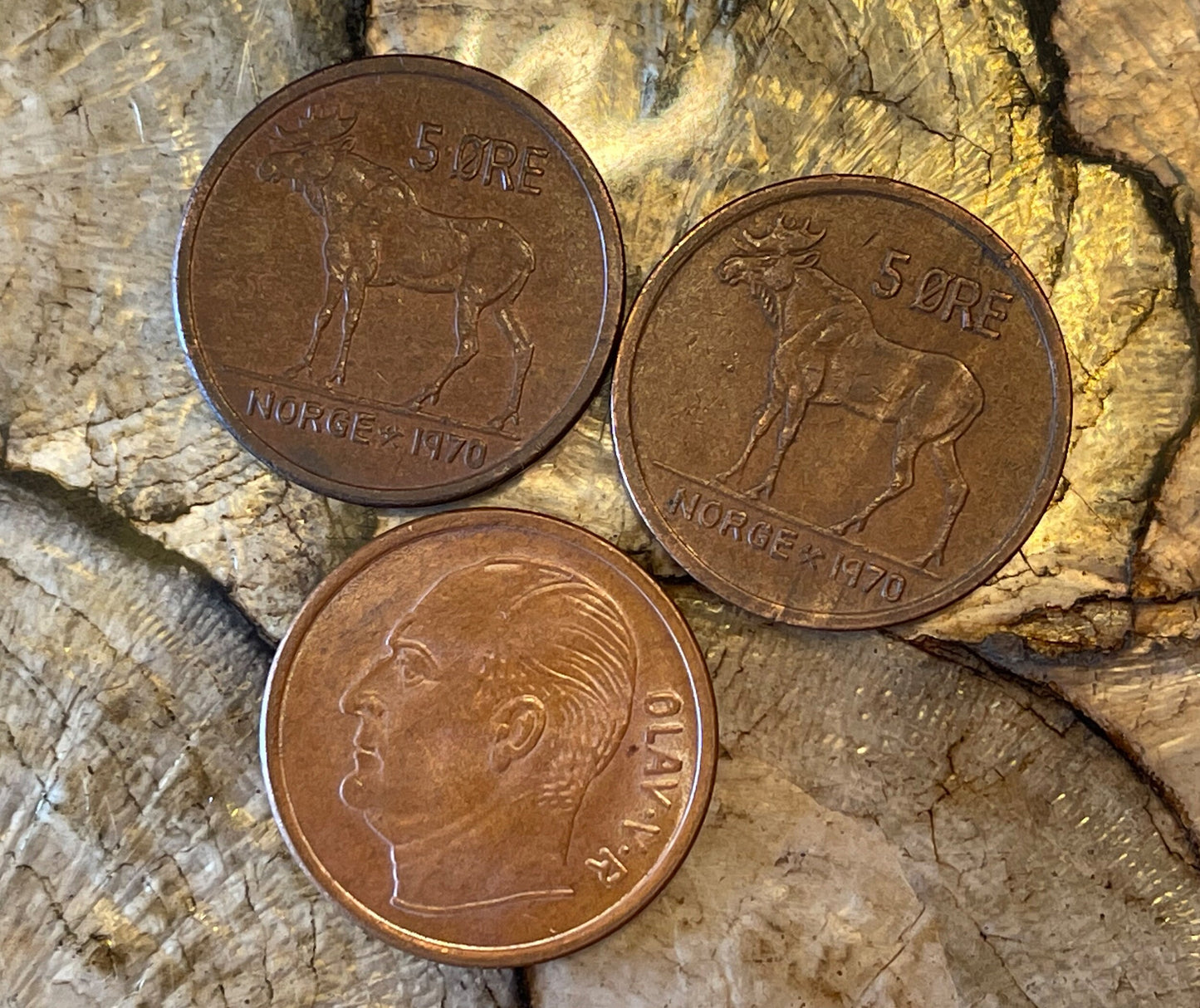 Eurasian Elk & Norway King Olav Authentic Coin Money 5 Øre for Jewelry and Craft Making