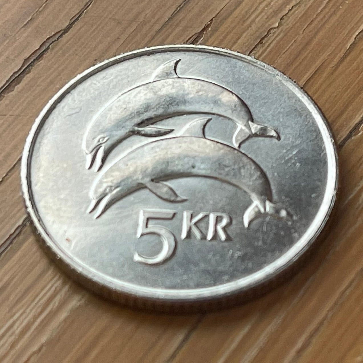 Two Dolphins 5 Kronur Iceland Authentic Coin Money for Jewelry and Craft Making