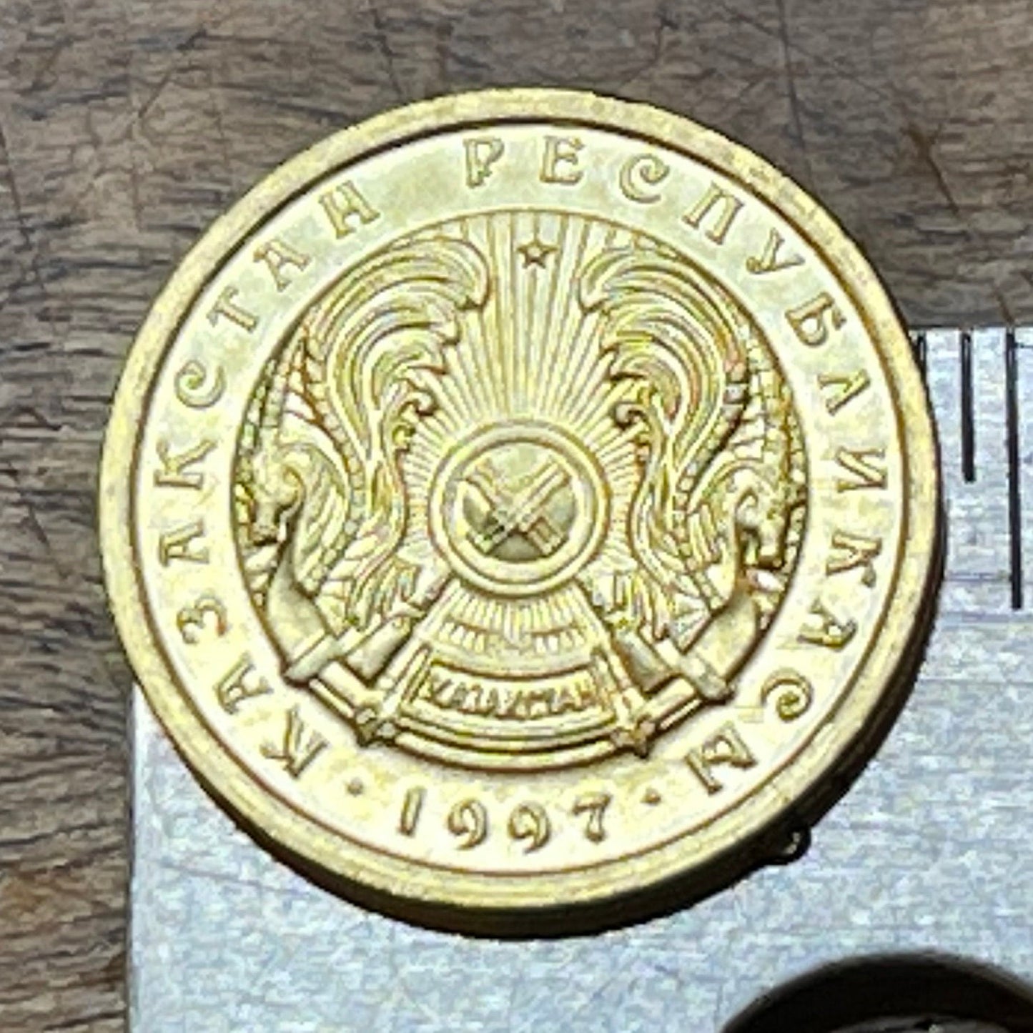 Tulpar Winged Horses 1 Tenge Kazakhstan Authentic Coin Money for Jewelry and Craft Making