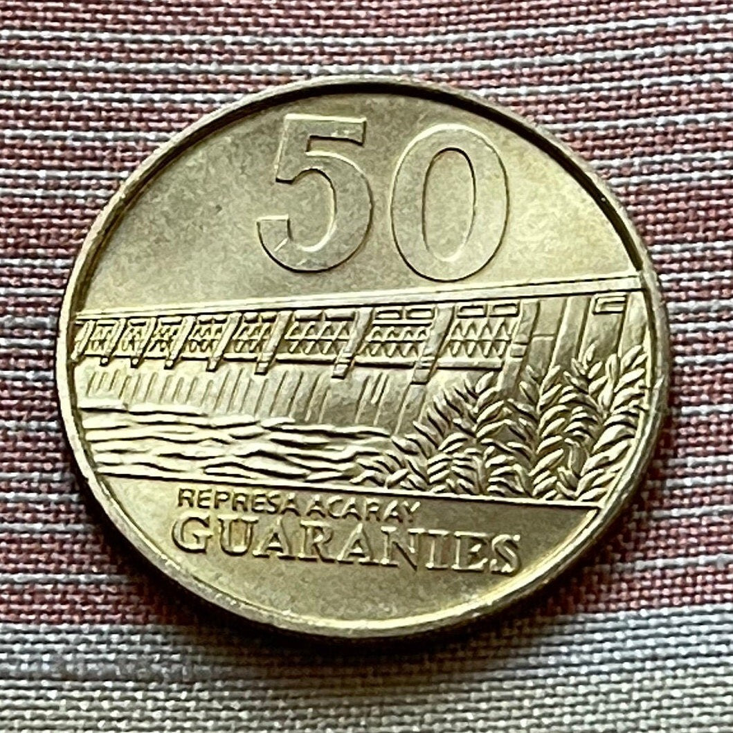 Marshal Estigarribia 50 Guaranies Paraguay Authentic Coin Money for Jewelry and Craft Making (Acaray River Dam)