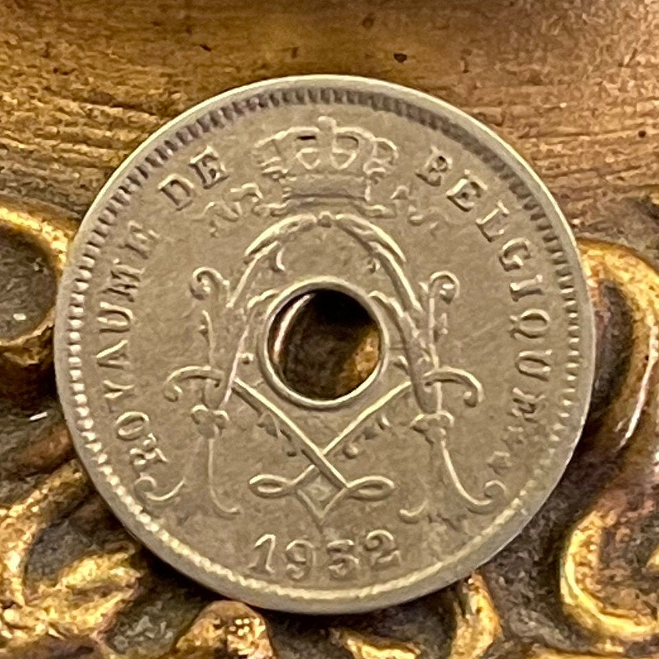 Olive Branch & Hole 5 Centimes Belgium Authentic Coin Money for Jewelry and Craft Making (Peace)