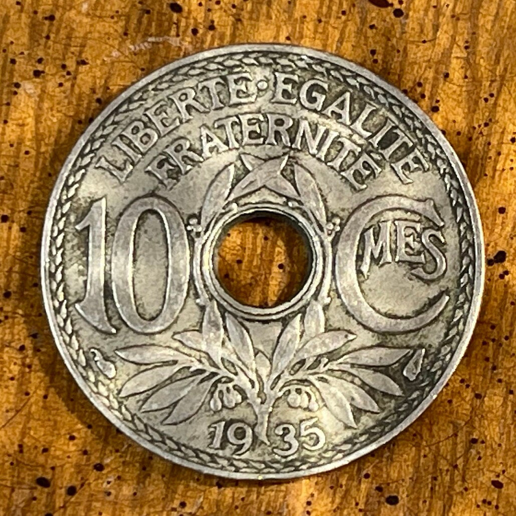 Olive Branch 10 Centimes France Authentic Coin Money for Jewelry and Craft Making (Peace) (Oak Leaves) (Liberty Cap)