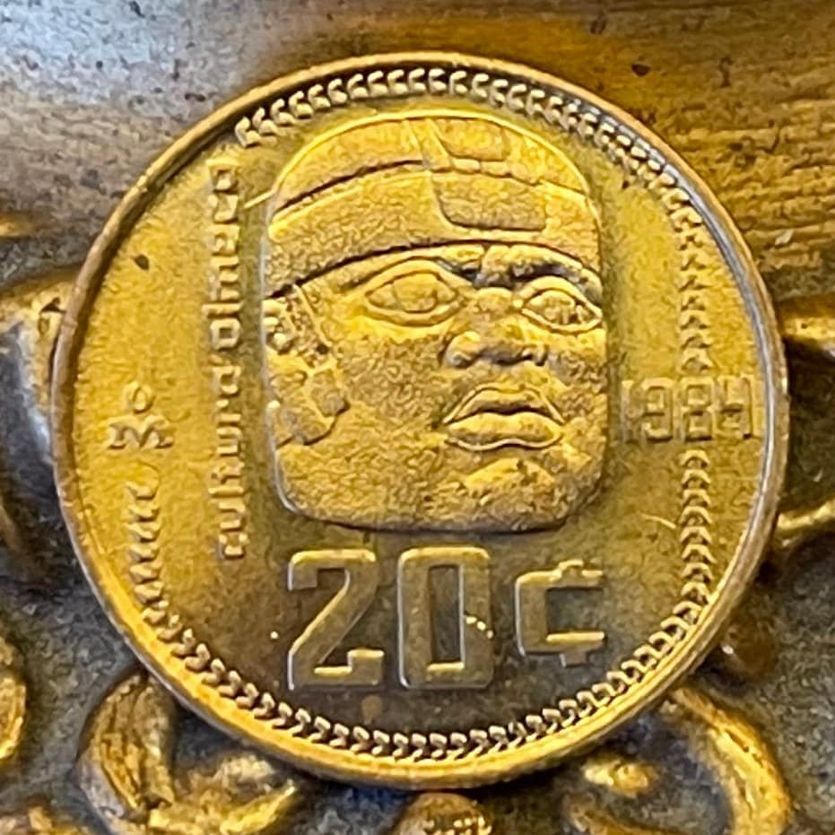 Olmec Colossal Head & Eagle with Snake 20 Centavos Mexico Authentic Coin Money for Jewelry and Craft Making (20 Millimeters)