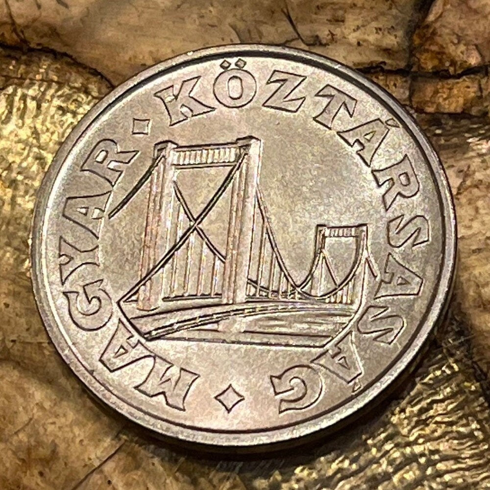 Elizabeth Bridge Hungary 50 Filler Authentic Coin Money for Jewelry and Craft Making (Elisabeth Bridge or Erzsébet Bridge) Budapest