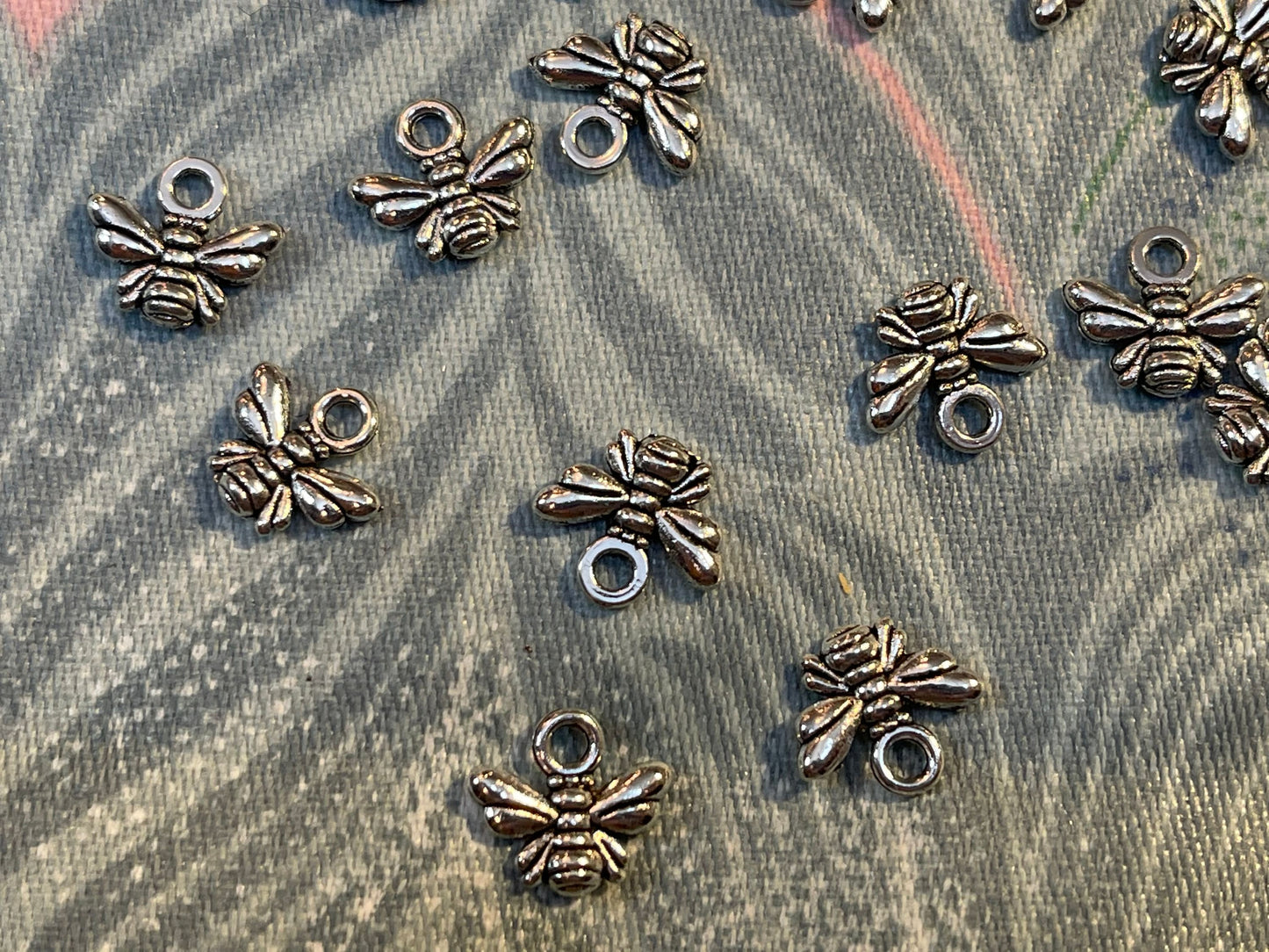 Tiny Bee Charms choice of 2, 6 or 12 - Silver and Bronze tone Honey Bees - Tibetan Silver Charm for jewelry - 10x11mm - solid 3D charm