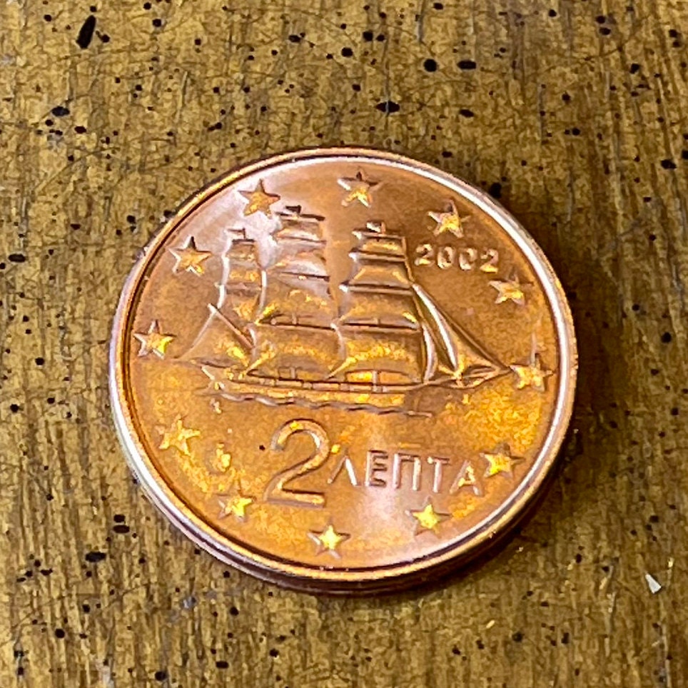 Corvette Greece 2 Euro Cents Authentic Coin Money for Jewelry and Craft Making