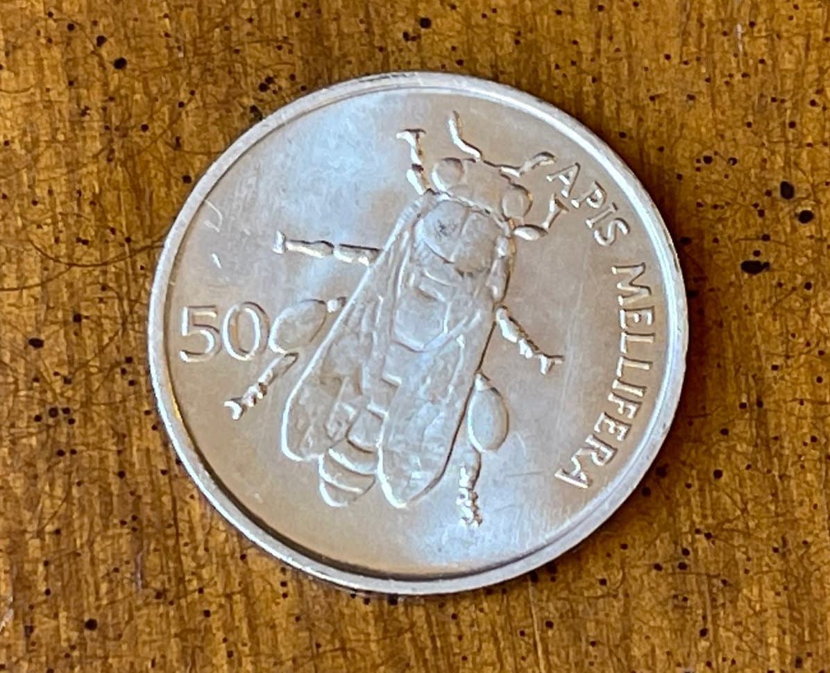 Honey Bee Slovenian Authentic Coin Money 50 Stotinov for Jewelry and Craft Making