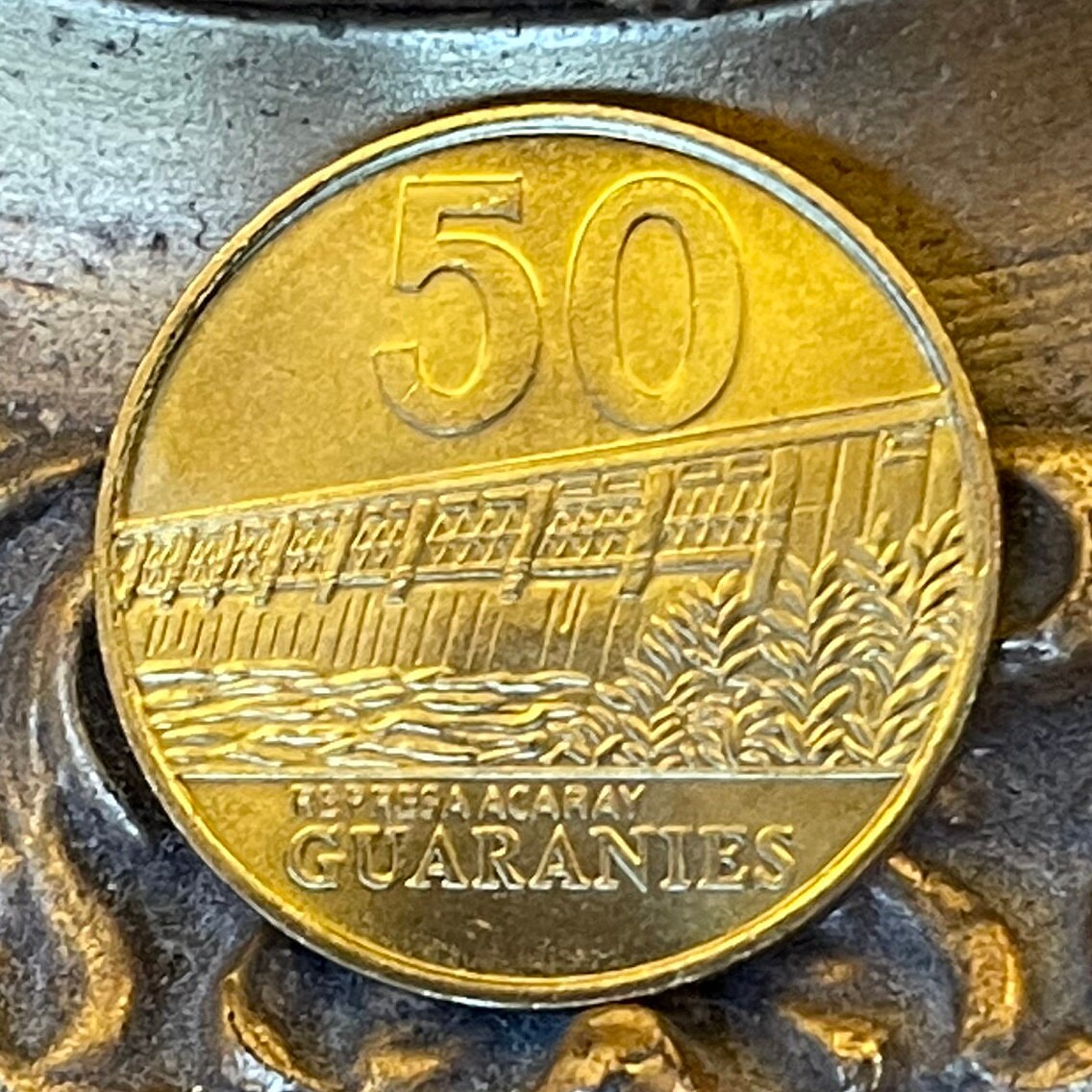 Marshal Estigarribia 50 Guaranies Paraguay Authentic Coin Money for Jewelry and Craft Making (Acaray River Dam)