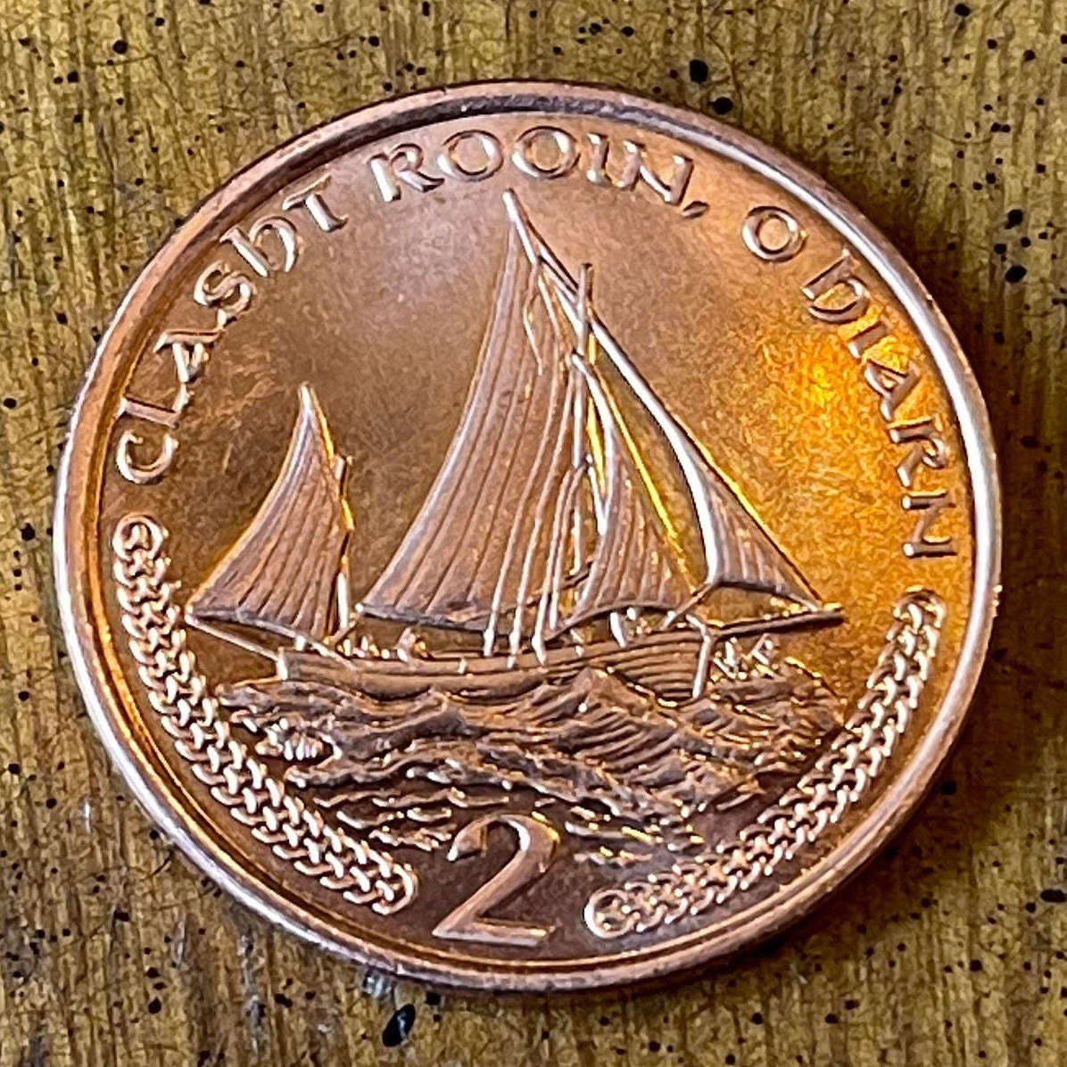 Manx Nobby Lugger Fishing Boat 2 Pence Isle of Man Authentic Coin Money for Jewelry and Craft Making