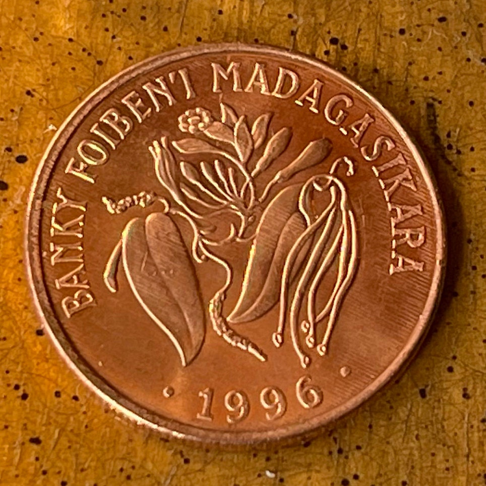 Zebu and Vanilla 10 Francs Madagascar Authentic Coin Money for Jewelry and Craft Making (2 Ariary) (Omby)