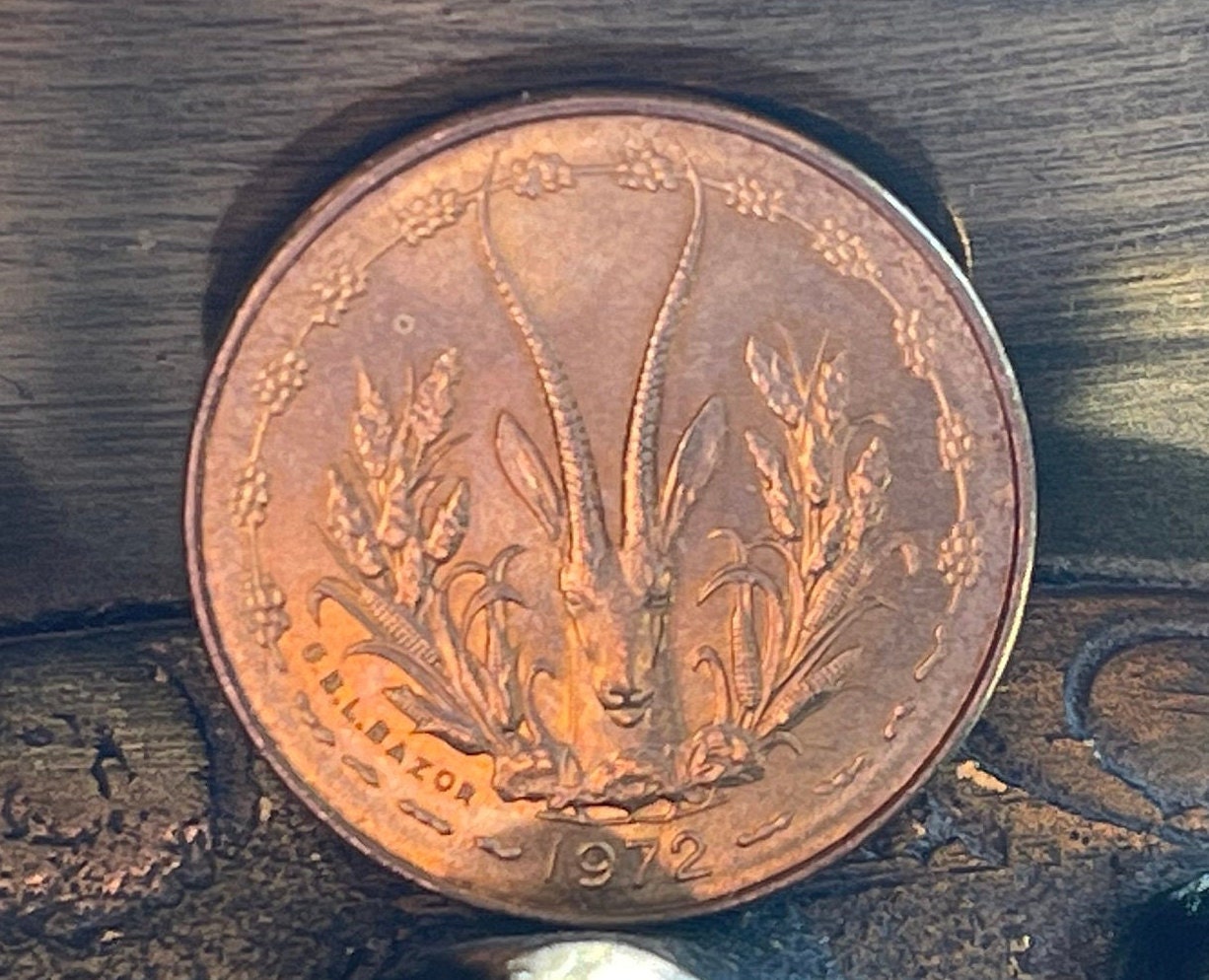 Dama Gazelle 5 CFA Francs & Akan Sawfish Goldweight West African States Authentic Coin Money 5 Francs for Jewelry and Craft Making
