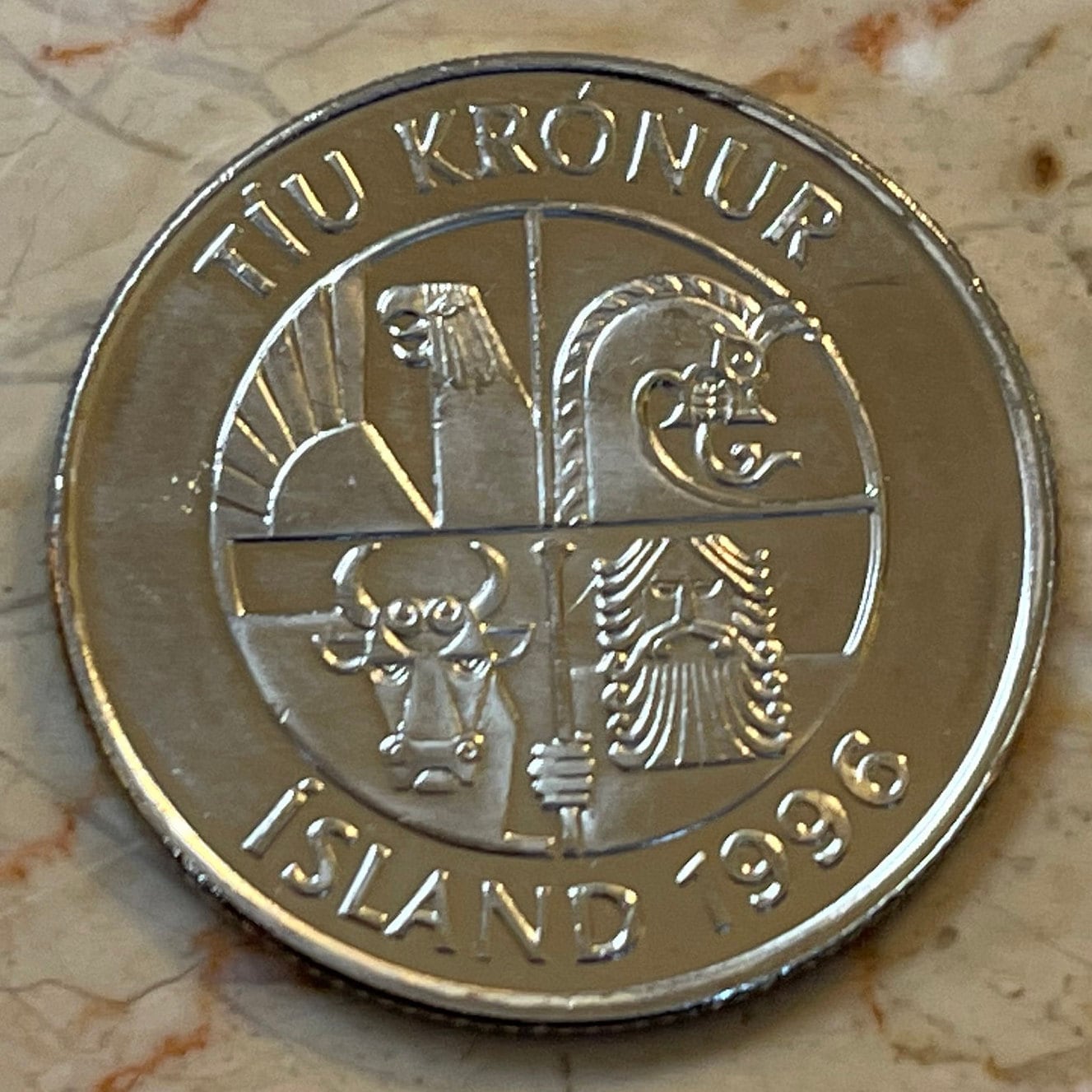 Landvaettir Protector Spirits & Capelin Fish 10 Kronur Iceland Authentic Coin Money for Jewelry and Craft Making (Smelt)