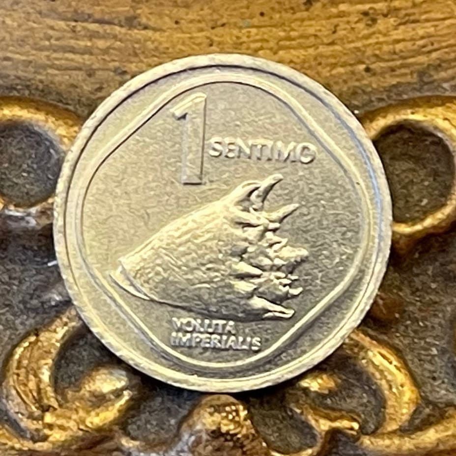 Imperial Volute Shell & Lapulapu 1 Sentimo Philippines Authentic Coin Money for Jewelry and Craft Making (Giant Seashell) (Freedom Fighter)