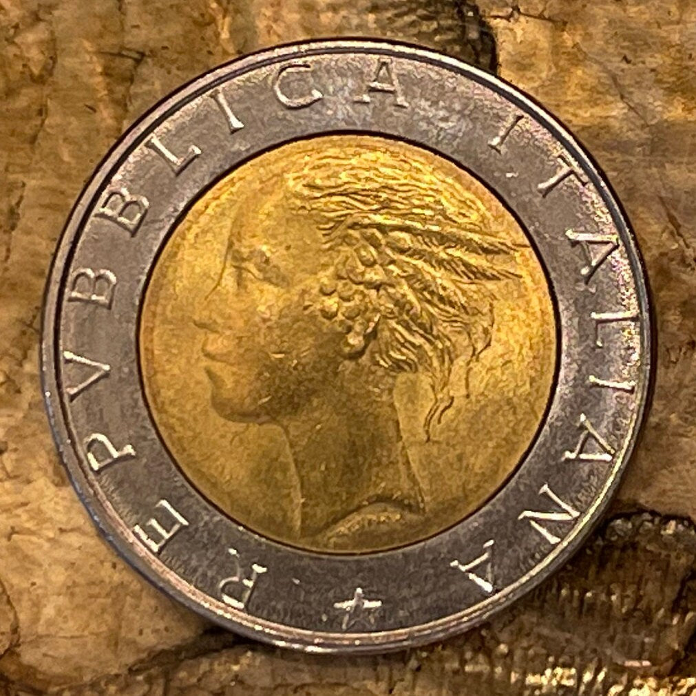 Horse-Tamers Statue at Quirinal Palace 500 Lire Italy Authentic Coin Money for Jewelry (Obelisk) (Gemini) (Bimetallic) (Castor and Pollux)