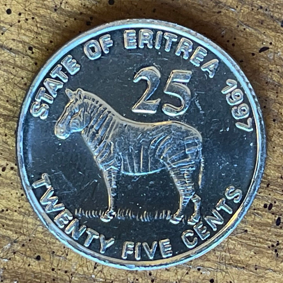 Grévy's Zebra 25 Cents Eritrea Authentic Coin Money for Jewelry and Craft Making (Liberty Equality Justice)