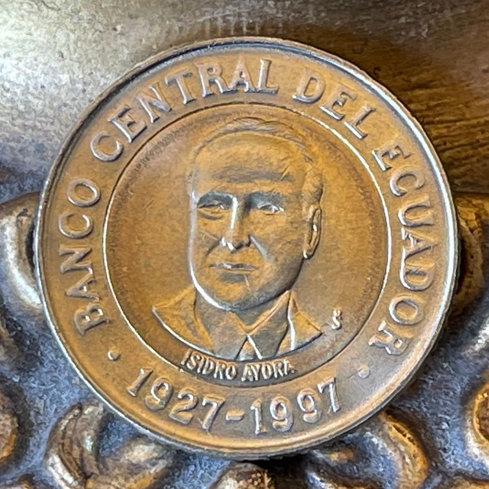 Doctor Isidro Ayora President of Ecuador Bi-Metallic 500 Sucres Authentic Coin Money for Jewelry and Craft-Making
