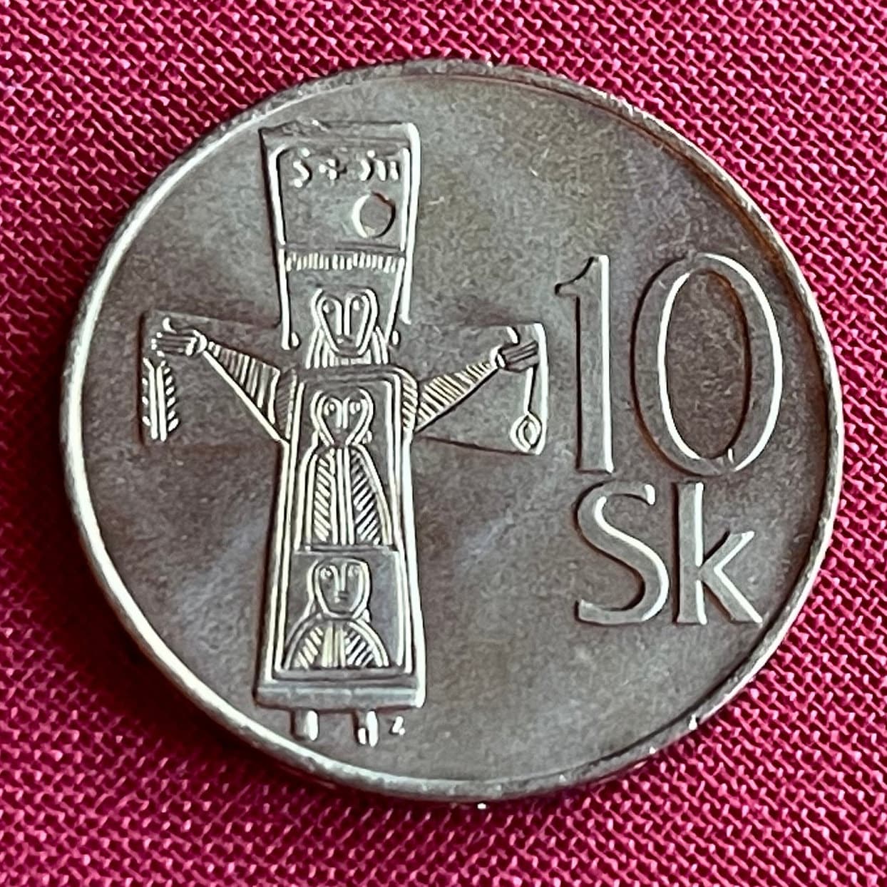 Three Marys Cross of Great Moravia 10 Korún Slovak Republic Authentic Coin Money for Jewelry and Crafts (Virgin Mary) (Easter)
