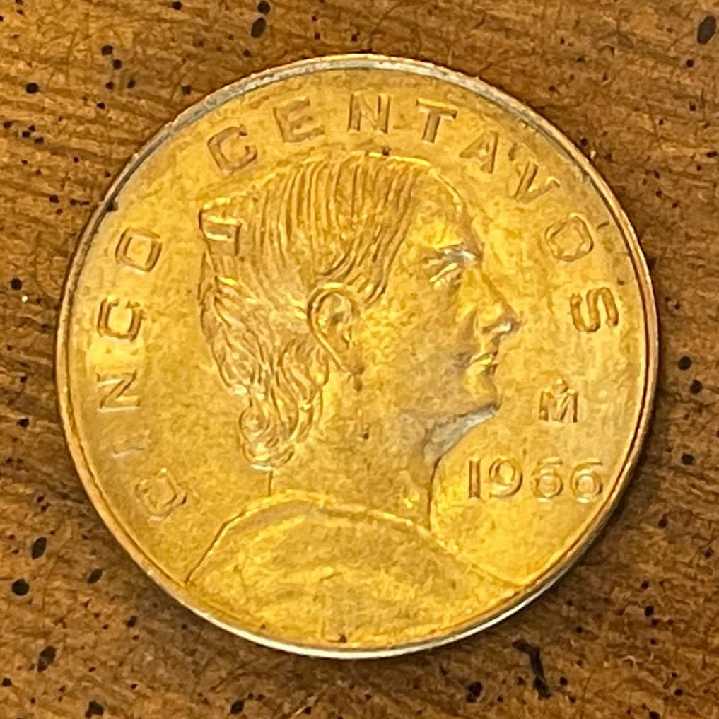 La Corregidora Josefa Ortiz de Domínguez & Eagle with Snake 5 Centavos Mexico Authentic Coin Money for Jewelry and Crafts (Cry of Dolores)