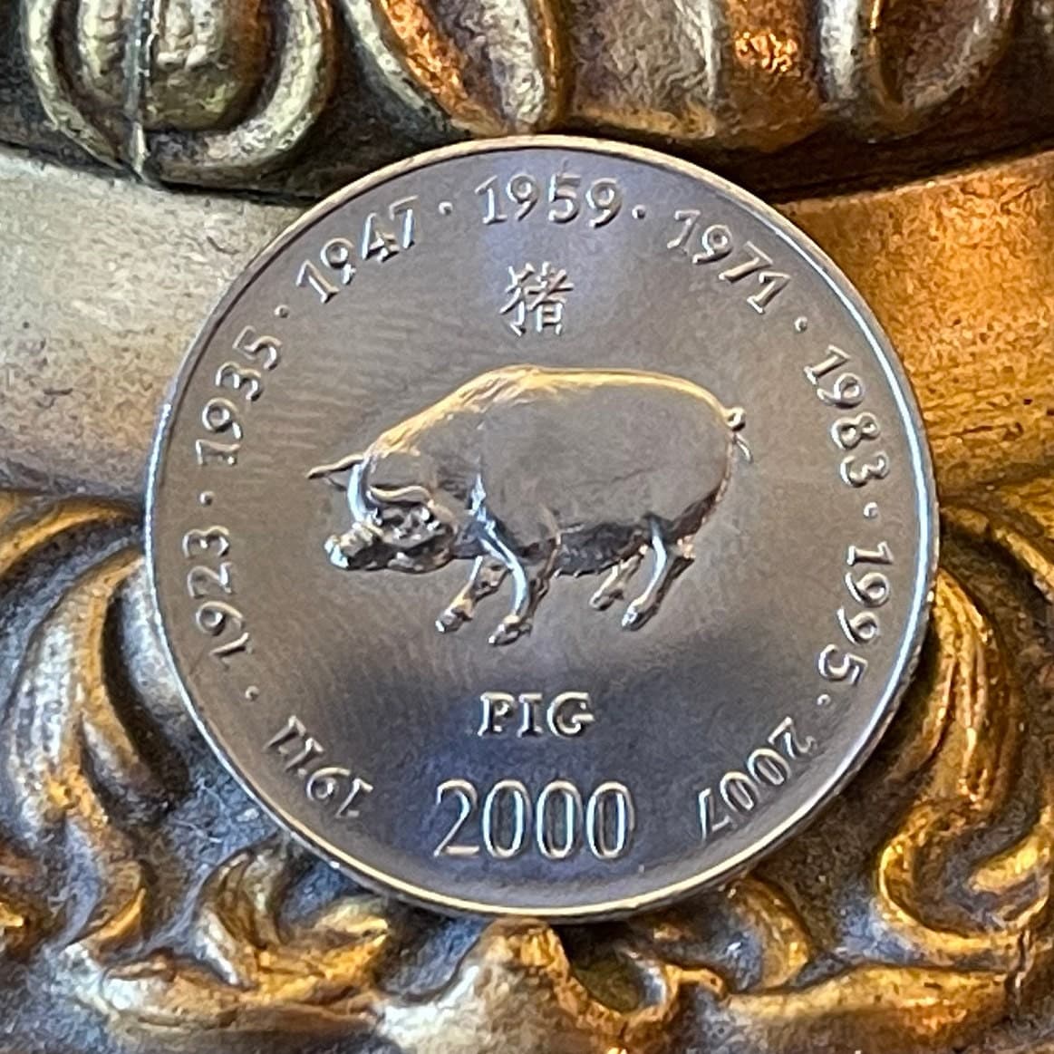 Year of the Pig Chinese Zodiac 10 Shillings Somalia Authentic Coin Money for Jewelry and Craft Making (2000)