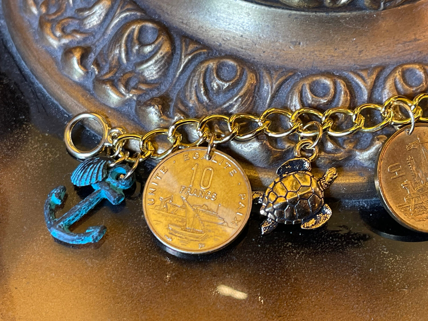 Anchor & scallop shell PREMIUM copper charm assortment – Lot of 3 – green patina – from Mykonos island, Greece - beach nautical seashell