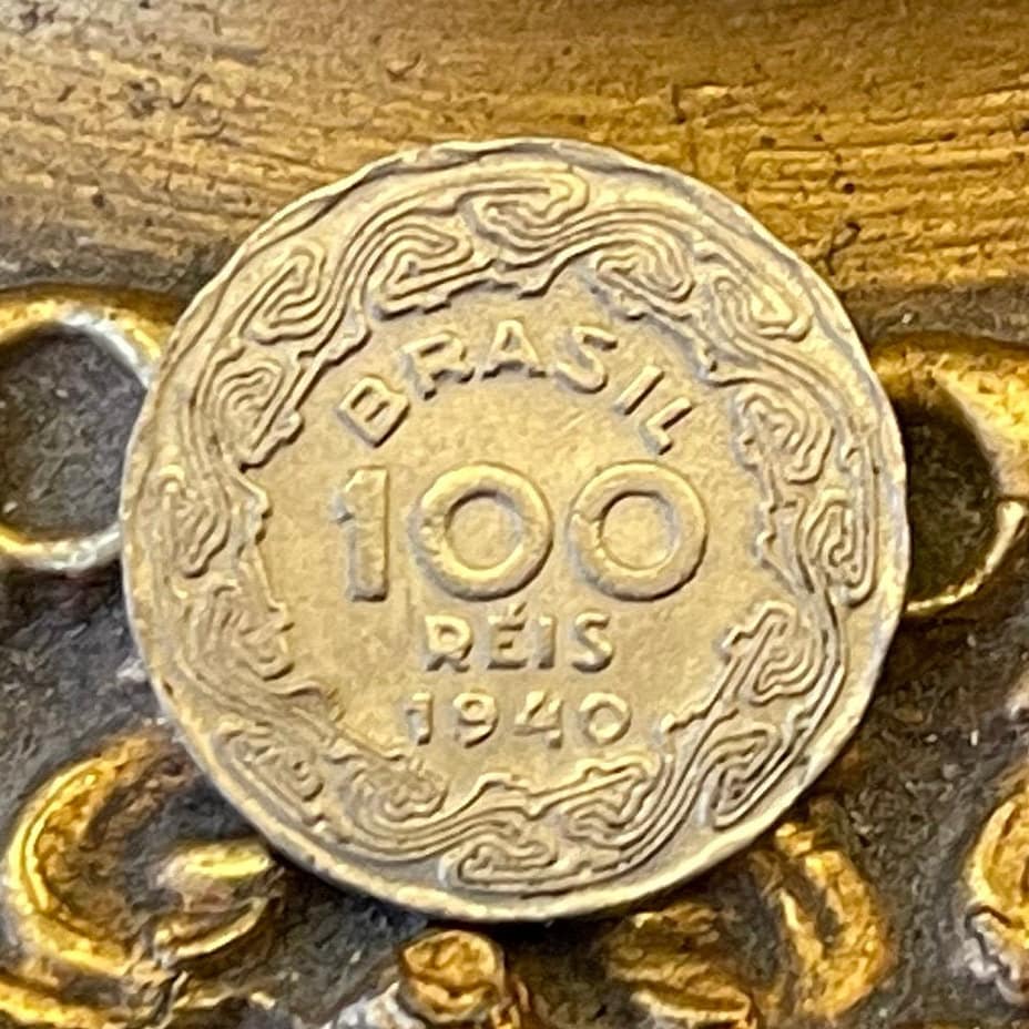 Getúlio Vargas & Marajoara Motif 100 Reis Brazil Authentic Coin Money for Jewelry (Father of the Poor) (Pre-Columbian) (Indented) (Populist)