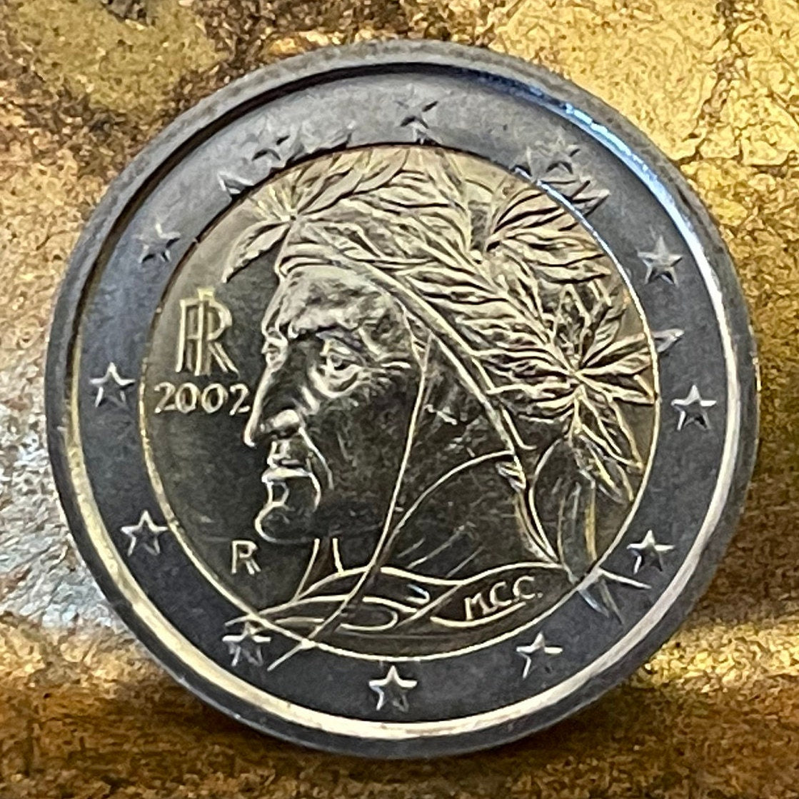 Poet Dante Alighieri 2 Euro Italy Authentic Coin Money for Jewelry and Craft Making (Divine Comedy) (Bimetallic)