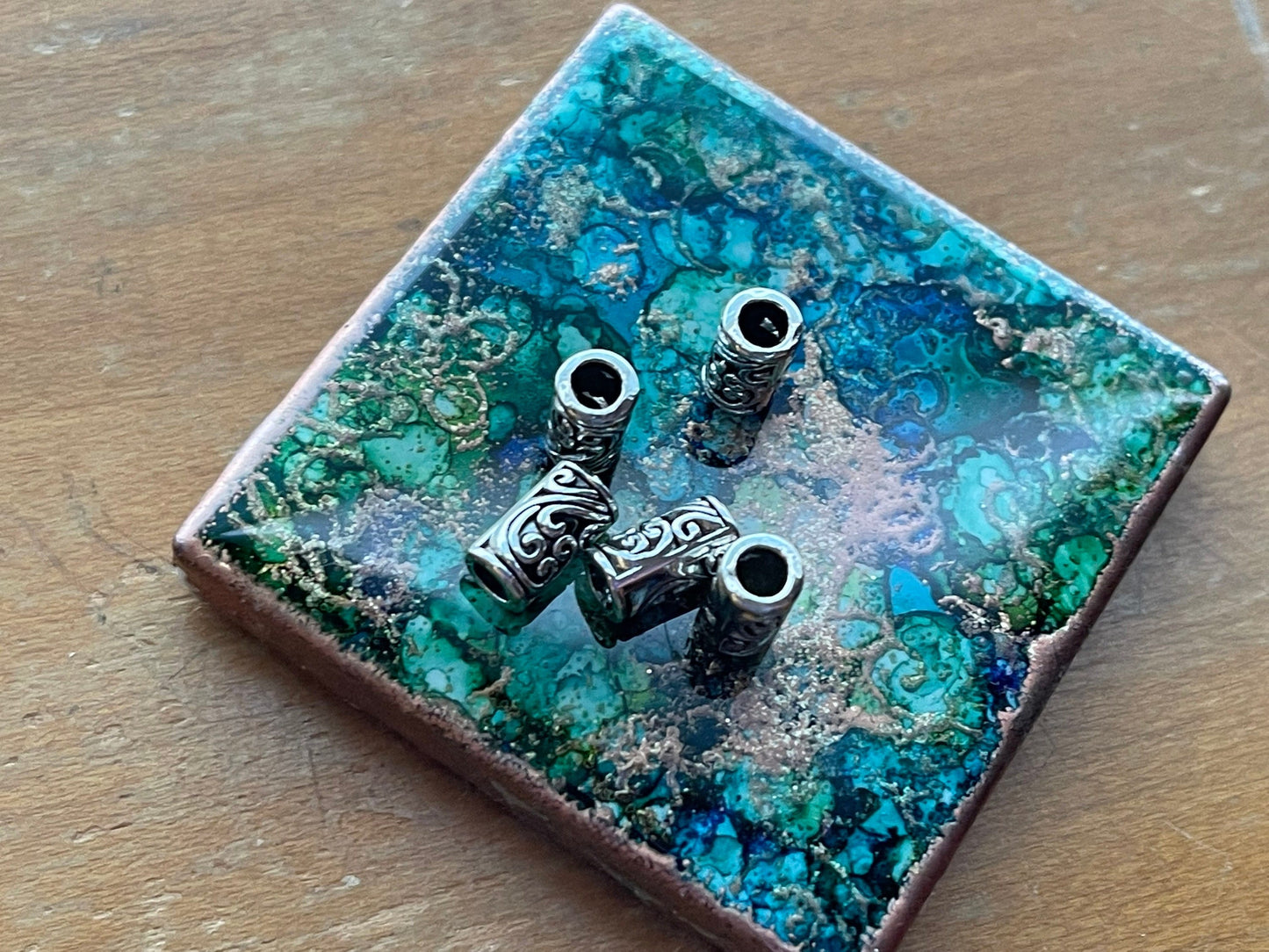 Bali Beads floral design filigree tube, large hole spacer Bead (lot of 12 or 36)