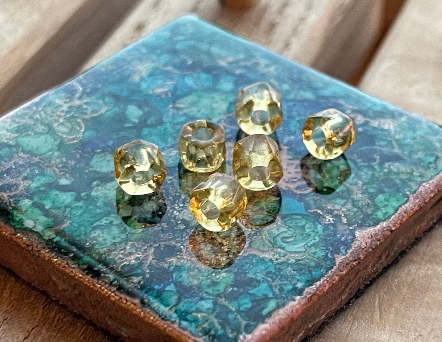 6mm Czech glass roller beads, choose color or mixed, honey, aqua, gold (lot of 20), fire polished crystal, large hole