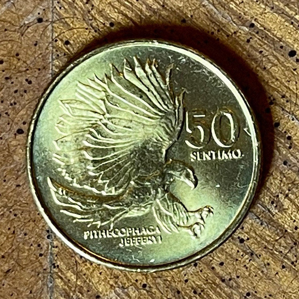 Monkey-Eating Eagle & Plaridel 50 Sentimo Philippines Authentic Coin Money for Jewelry and Craft Making (Marcelo H. del Pilar)
