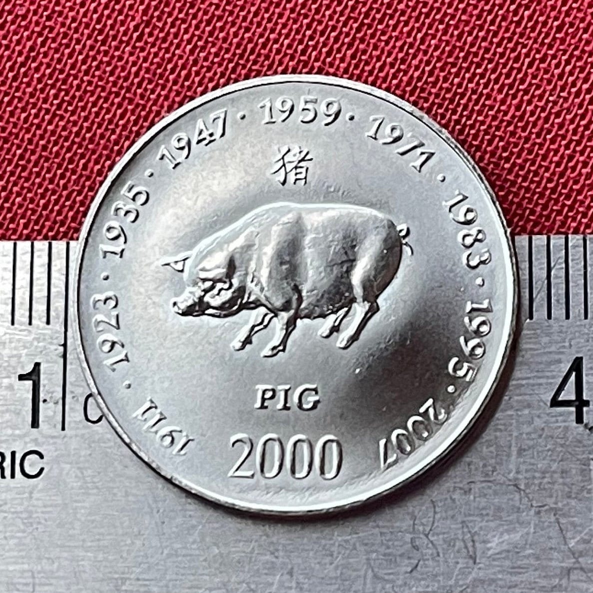 Year of the Pig Chinese Zodiac 10 Shillings Somalia Authentic Coin Money for Jewelry and Craft Making (2000)