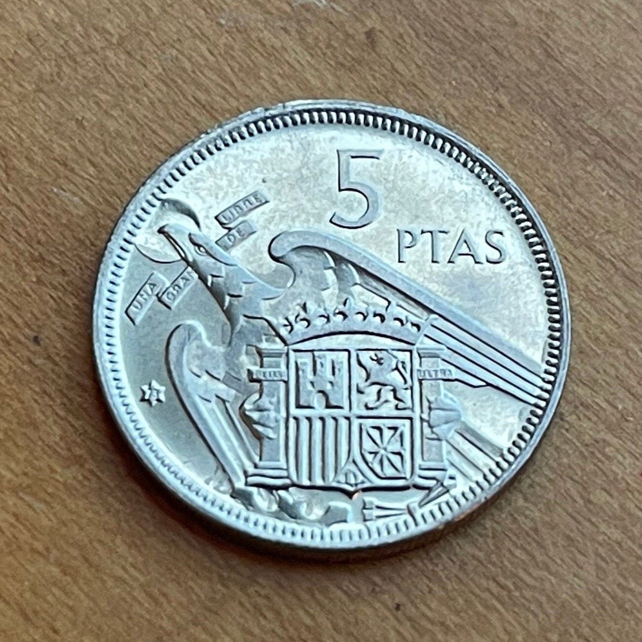 Eagle of Saint John & Francisco Franco 5 Pesetas Spain Authentic Coin Money for Jewelry (Eagle of the Evangelist) (John the Evangelist)