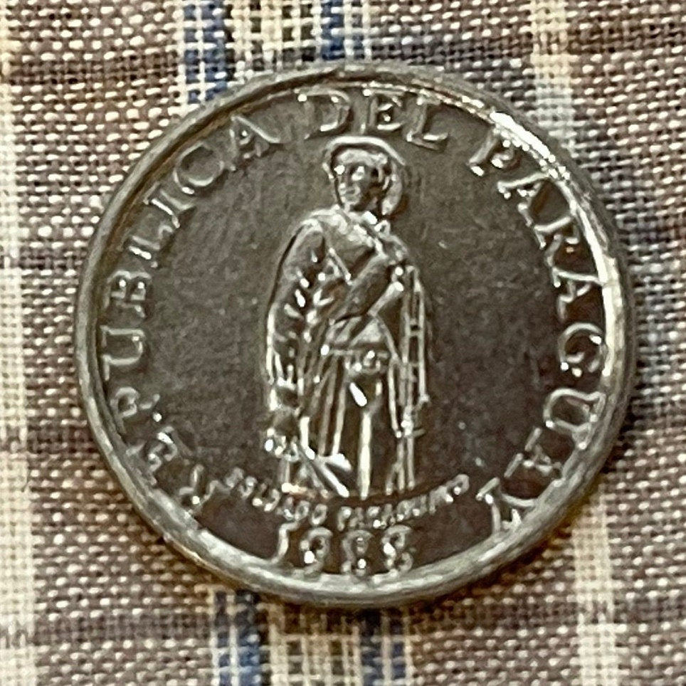 Soldier & Soybeans 1 Guarani Paraguay Authentic Coin Money for Jewelry and Craft Making (Food for the World) (FAO) (Rifle)