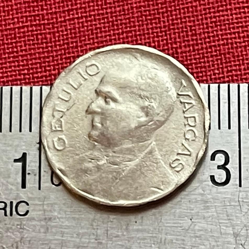 Getúlio Vargas & Marajoara Motif 100 Reis Brazil Authentic Coin Money for Jewelry (Father of the Poor) (Pre-Columbian) (Indented) (Populist)