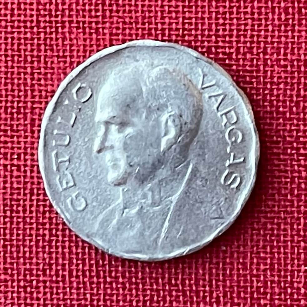 Getúlio Vargas & Marajoara Motif 100 Reis Brazil Authentic Coin Money for Jewelry (Father of the Poor) (Pre-Columbian) (Indented) (Populist)