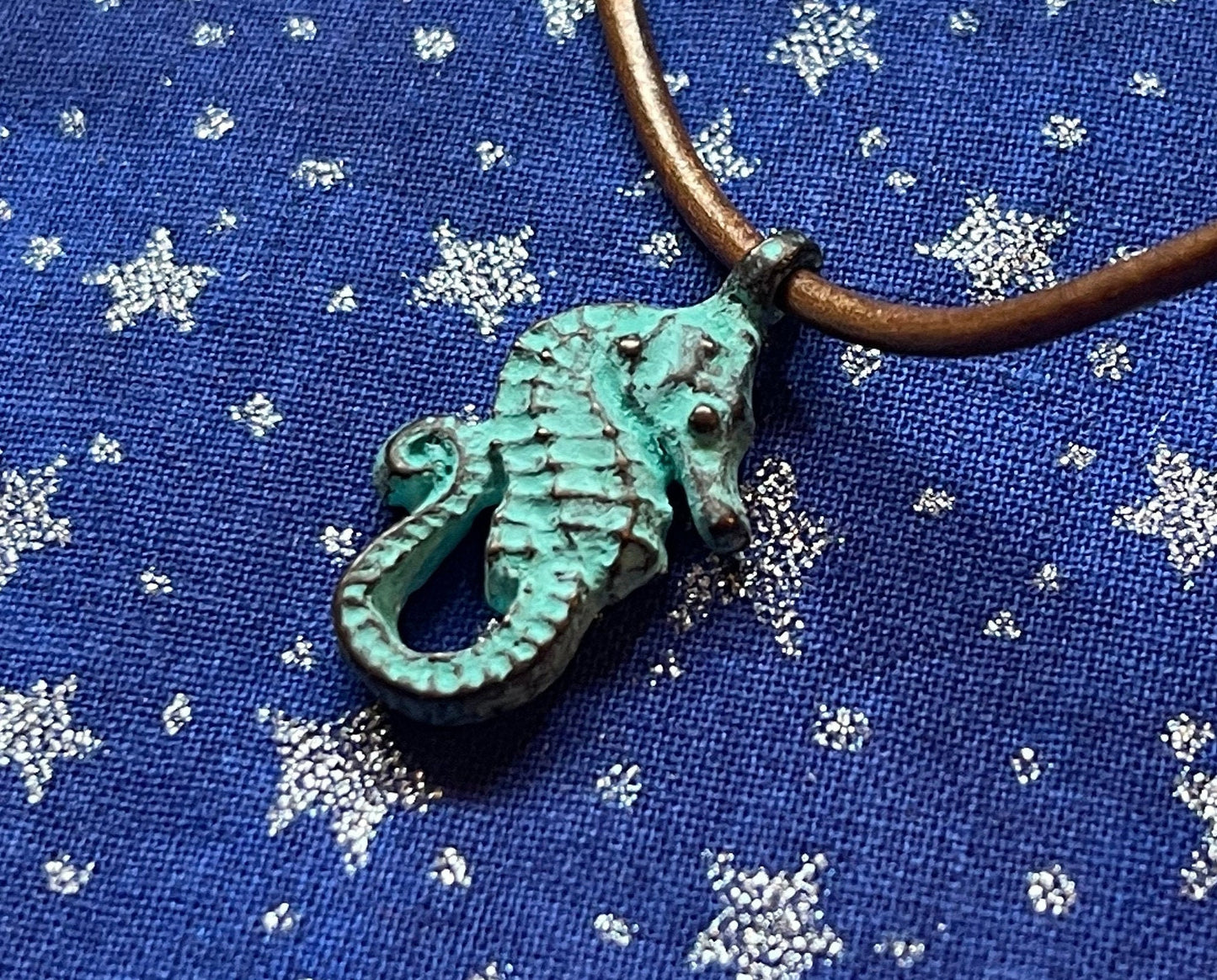 Seahorse copper charm or pendant (3D) –choose 1, 3 or 6 – green patina PREMIUM quality from Mykonos island, Greece – beach nautical sea life