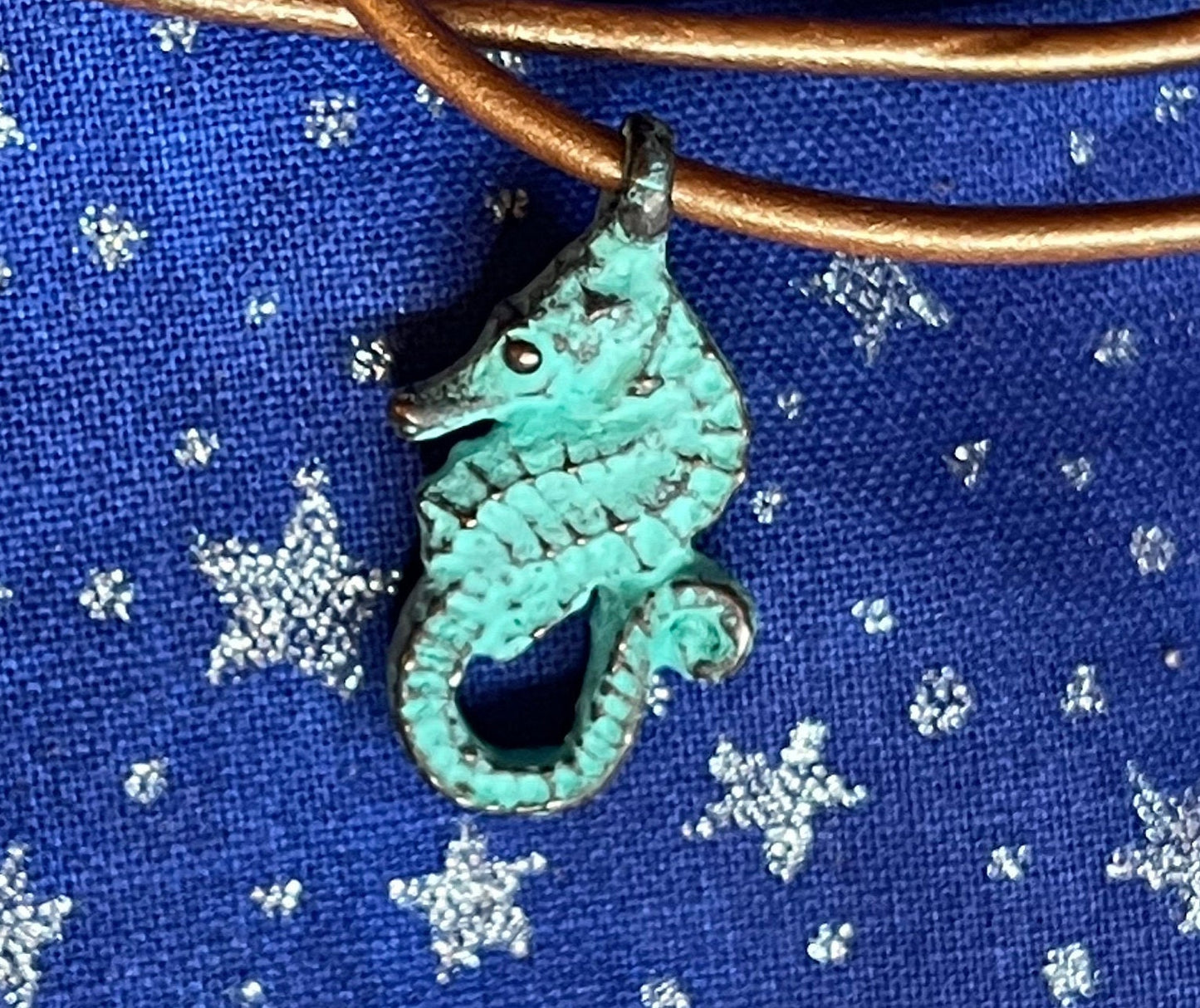 Seahorse copper charm or pendant (3D) –choose 1, 3 or 6 – green patina PREMIUM quality from Mykonos island, Greece – beach nautical sea life