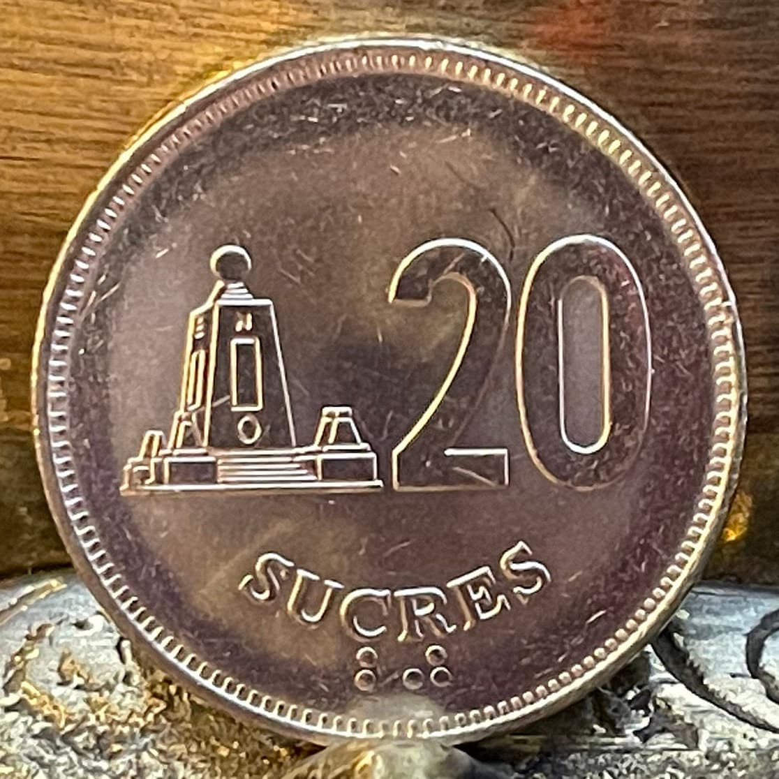 Monument to the Equator 20 Sucres Ecuador Authentic Coin Money for Jewelry and Craft Making (Middle of the World City) (Mitad del Mundo)