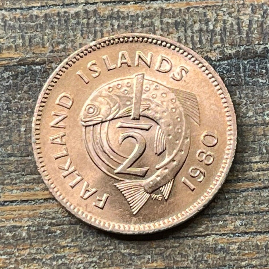 Salmon 1/2 Cent Falkland Islands Authentic Coin Money for Jewelry and Craft Making