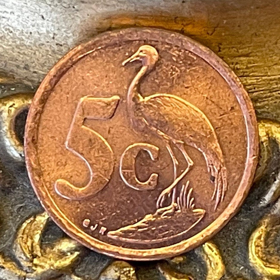 Paradise Crane (Copper) 5 Cents South Africa Authentic Coin Money for Jewelry (Heroism) (Blue Crane) (Power Through Unity) Resist Apartheid