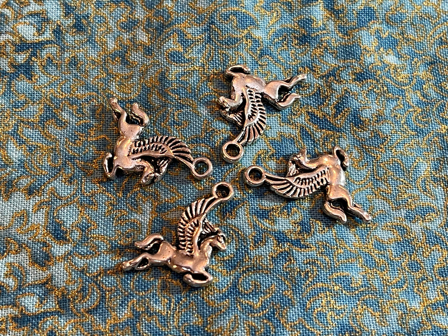 Unicorn and Pegasus charms (flying horse) (mythical beast) Magic Unicorn has horn and flowers in mane, Perseus's mount in flight (pendants)
