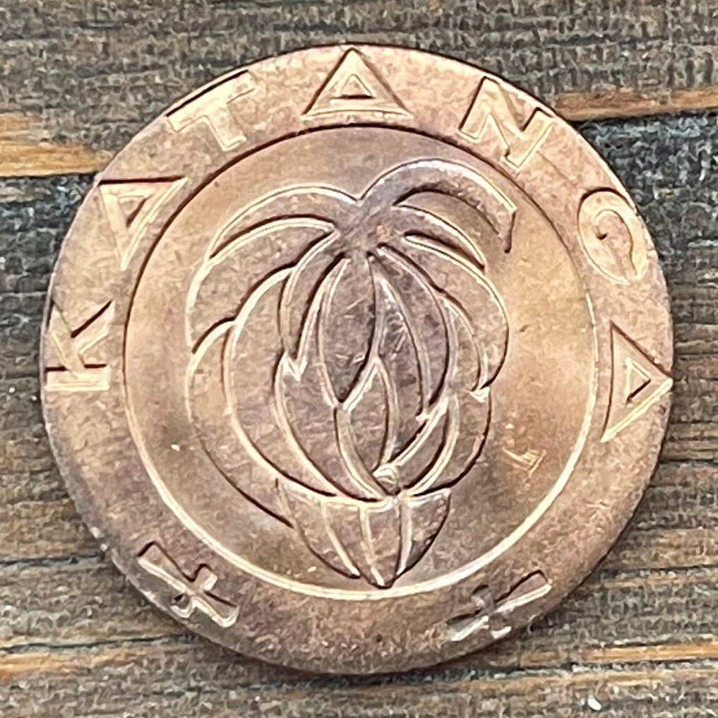 Plantain Bunch & Katanga Cross 1 Franc Katanga Authentic Coin Money for Jewelry (Congo) DRC (Baluba) Incised (Handa) Cooking Bananas (1961)