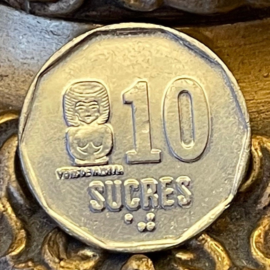 Venus of Valdivia 10 Sucres Ecuador Authentic Coin Money for Jewelry and Craft Making (Pre-Columbian) 1991 (Goddess)