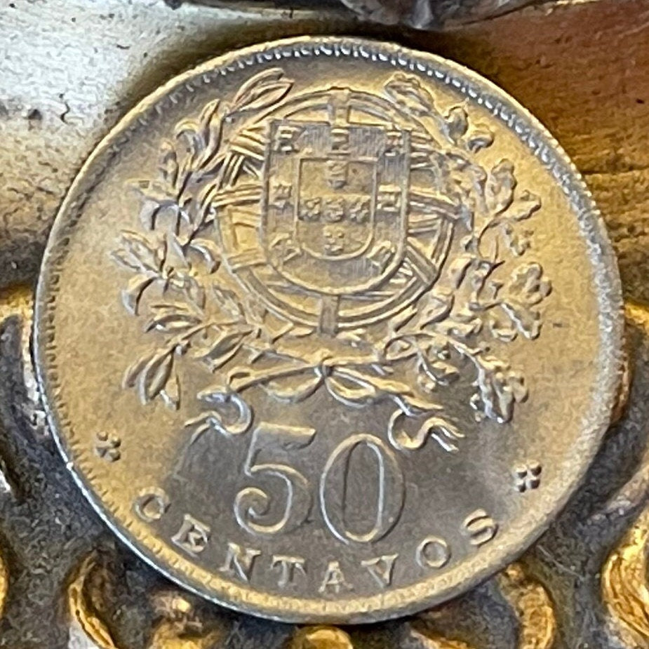 Effigy of the Republic 50 Centavos Portugal Authentic Coin Money for Jewelry and Craft Making (Phrygian Cap) (Liberty Cap)
