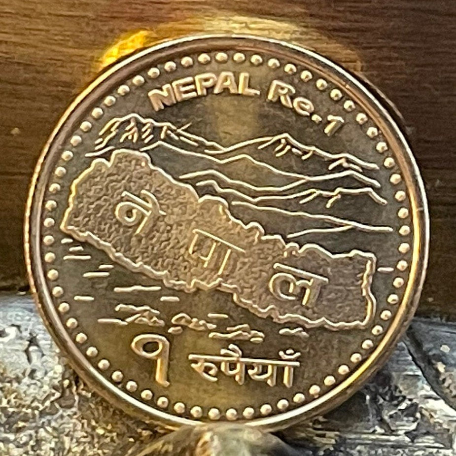 Mount Everest Sagarmatha & Nepal Map 1 Rupee Nepal Authentic Coin Charm for Jewelry (Holy Mother Mountain) (Head in Great Blue Sky)