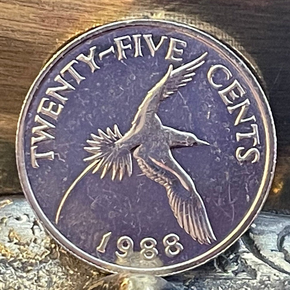 White-Tailed Tropicbird 25 Cents Bermuda Authentic Coin Money for Jewelry and Craft Making (Chamorro Death-Screaming Utak)