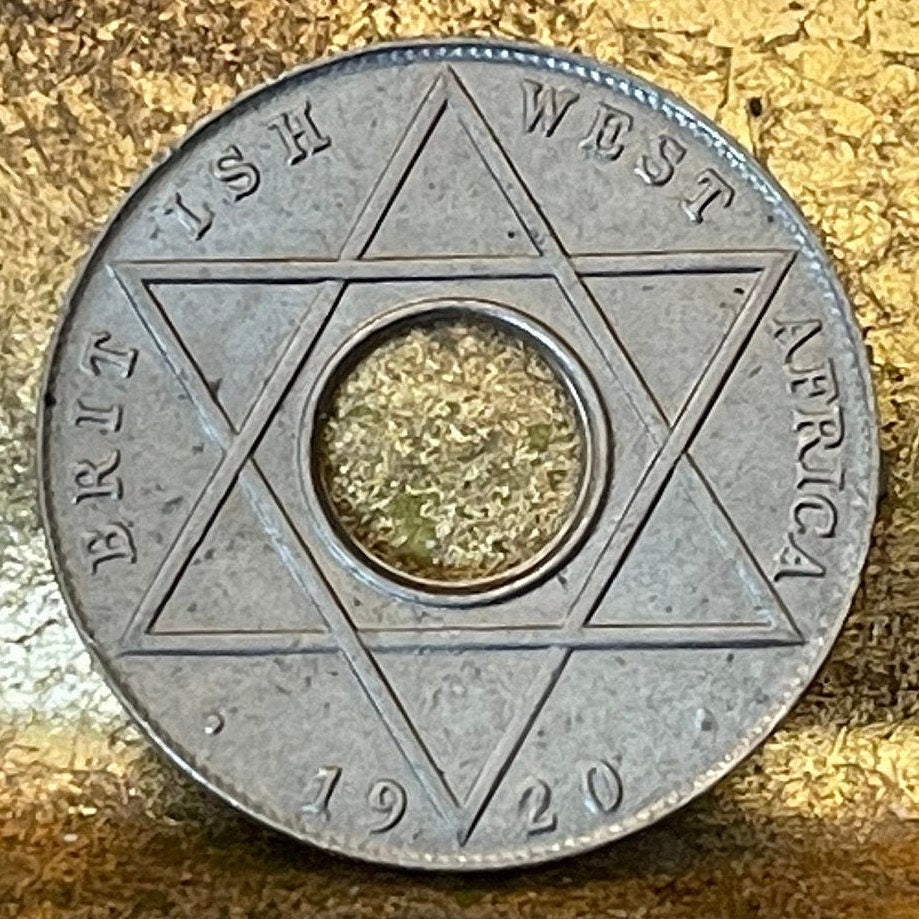 Hexagram Star & George V Crown with Hole 1/10th Penny British West Africa Authentic Coin Money for Jewelry (King George) (Six-Pointed Star)