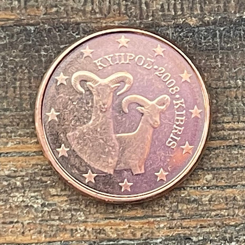 Mouflon Wild Sheep 1 Euro Cent Cyprus Authentic Coin Money for Jewelry and Craft Making (Agrino) (Lamb)